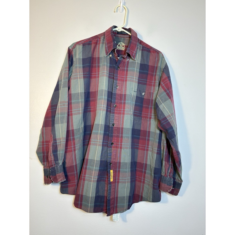 BD Baggies Original‎ Men's Large Multicolor Plaid Button-Up Cotton Shirt Preppy